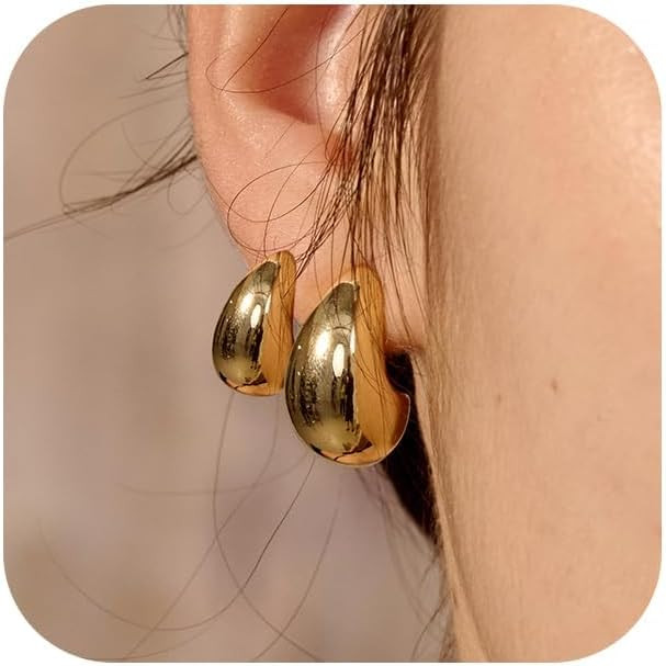 2/3 Pairs Chunky Gold Earrings, Gold Earrings for Women Thick Oval Stud Earrings Set Rectangle Ho... | Amazon (US)