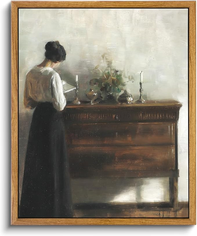 VIYYIEA Framed Wall Art Vintage Decor, Classical Reading Woman Portrait Painting, Canvas Print Ar... | Amazon (US)