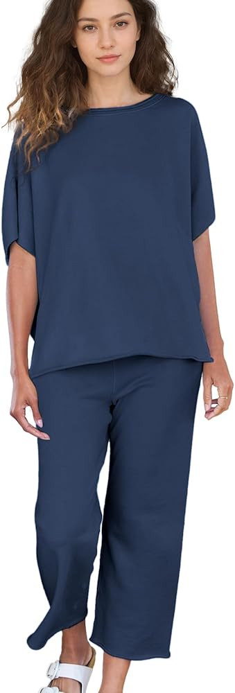 Two Piece Sets for Women 3/4 Batwing Sleeve Capelet Pullover Top Catherine Sweatpant Casual Outfi... | Amazon (US)