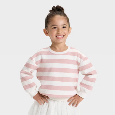 Toddler Girls' Striped Fleece Pullover Sweatshirt - Cat & Jack™ Light Mauve 18M | Target