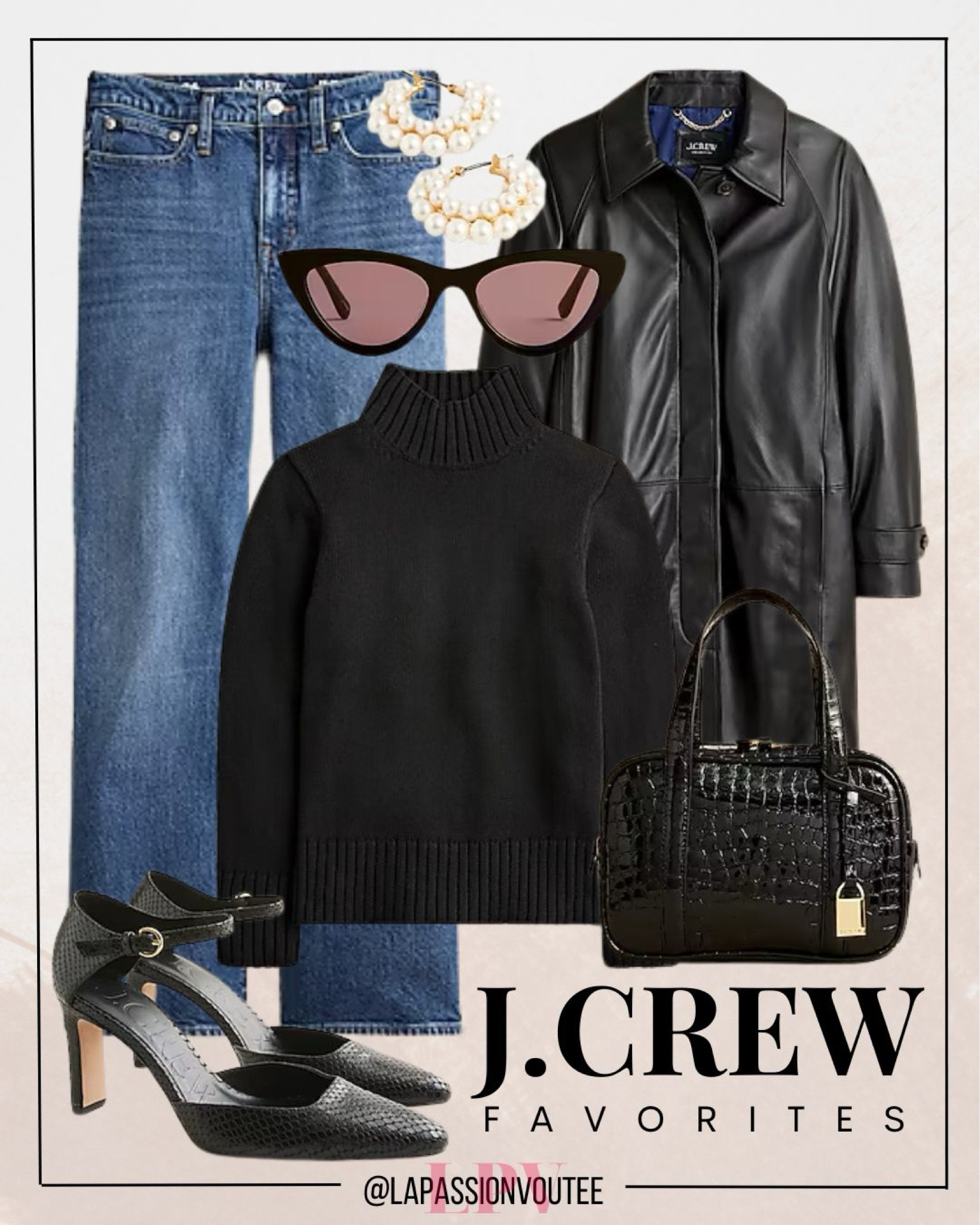 Elevate your fall look with J.Crew favorites: a sleek black trench, cozy turtleneck, and stylish slim wide jeans. Add pearl mini hoops, chic sunglasses, and a structured bowler bag for a polished finish. Complete the look with classic pumps!

#LTKStyleTip #LTKSaleAlert #LTKFallSale
