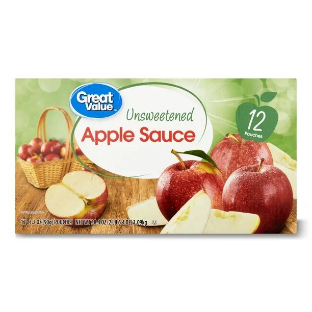 Great Value Applesauce Pouches, Unsweetened, 12 Ct - Walmart.com | Walmart (US)