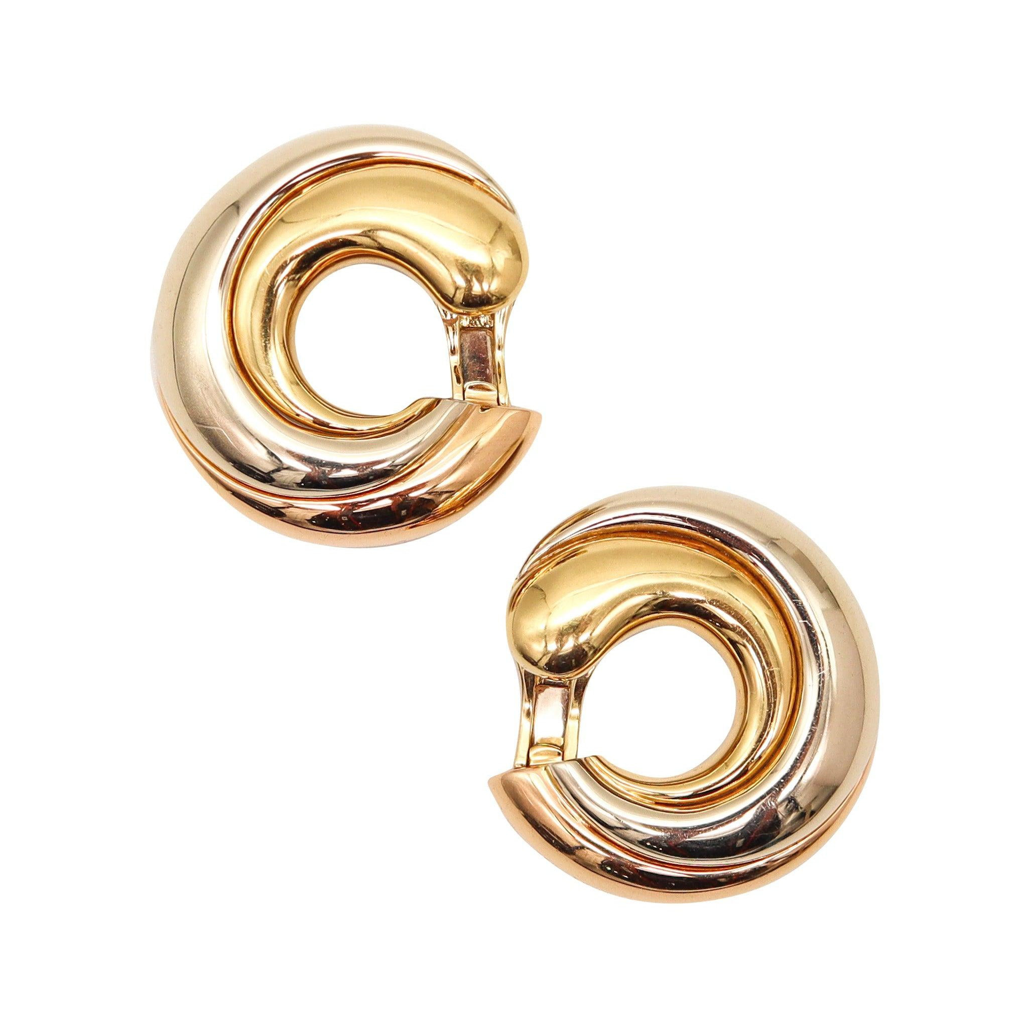CARTIER Paris Bold Clips-On Hoops Earrings In Three Tones Of Solid 18Kt Gold | 1stDibs