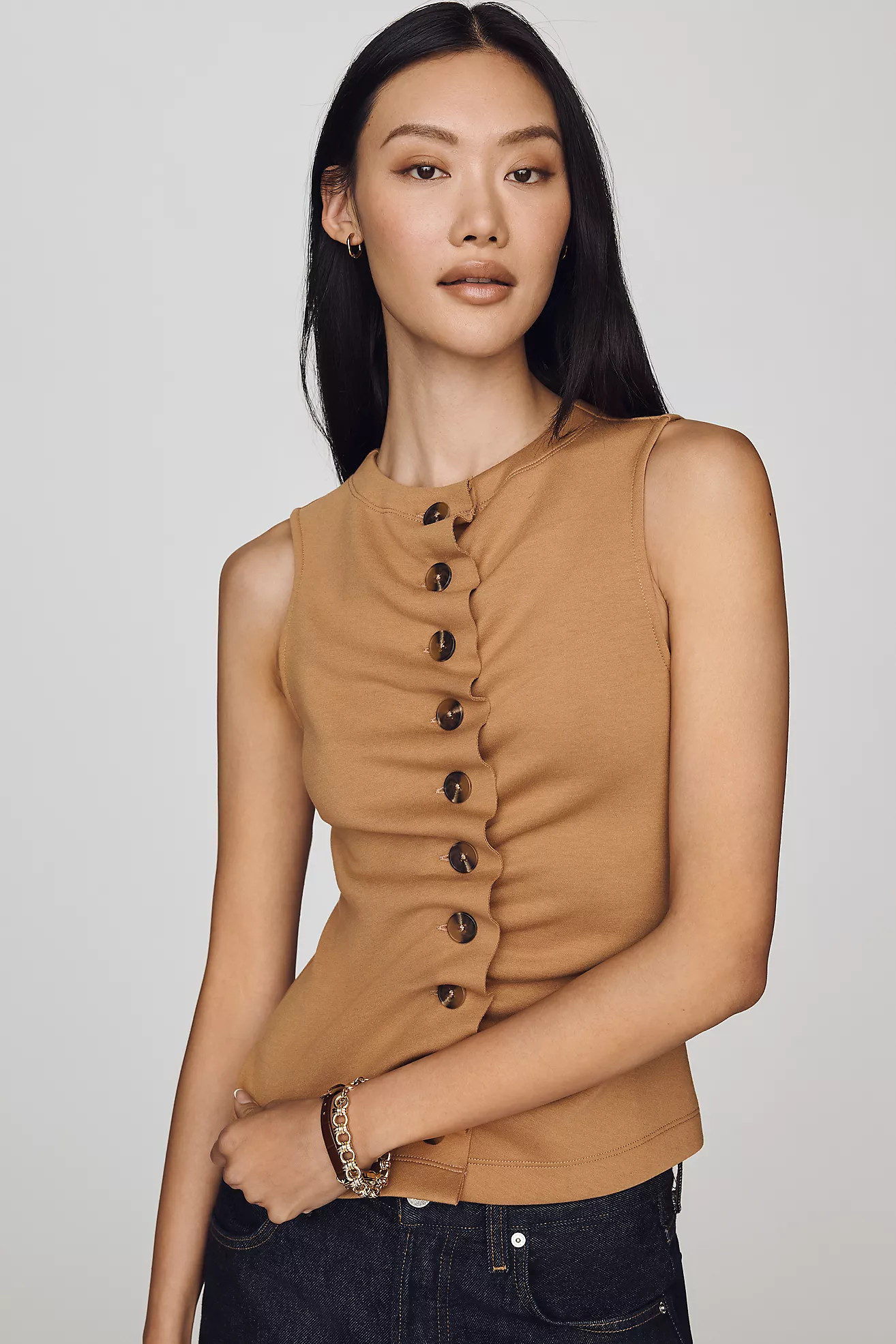 By Anthropologie Ruched Sleeveless Buttondown Top | Anthropologie (US)