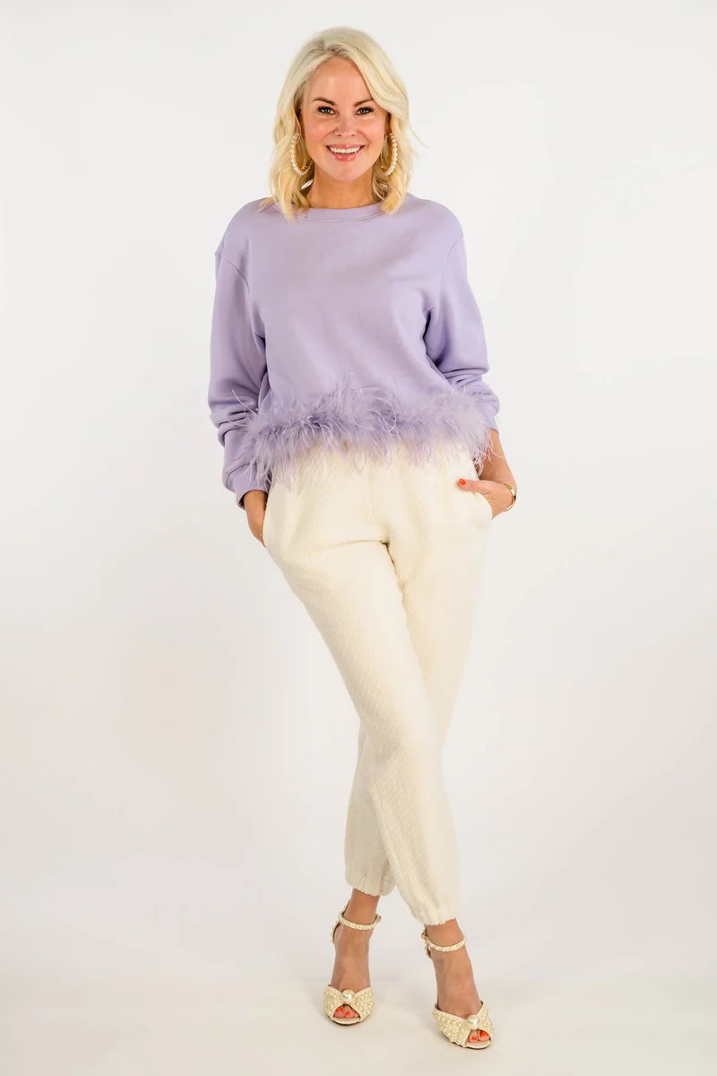 Feather Trim Sweatshirt (3 colors) | Teggy French