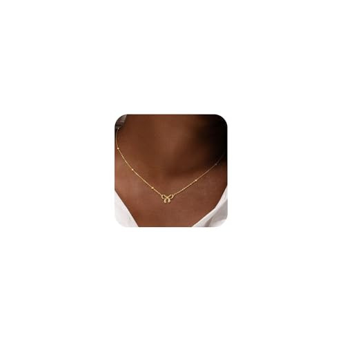 Robaice Gold Bow Necklace for Women, 14K Gold Plated Bowknot Pendant Choker Chain Necklace, Small Dainty Beaded Bow Necklaces Trendy Jewelry for Women | Amazon (US)