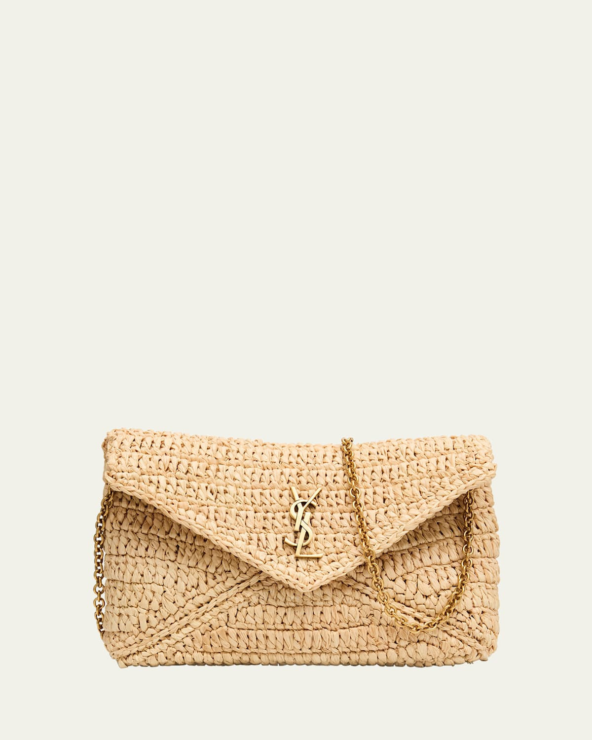 Envelope Flap YSL Pouch Bag in Raffia | Bergdorf Goodman