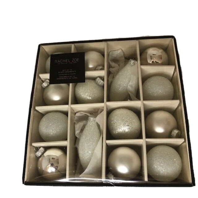 Rachel Zoe Ornaments Box of 14 White Silver Glass Sparkly New Christmas Tree  | eBay | eBay US