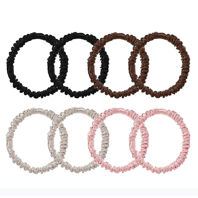 8 Pcs 100% Pure Mulberry Silk Hair Scrunchies for Women & Girls - Silky Hair Ties for Thick, Thin... | Amazon (US)