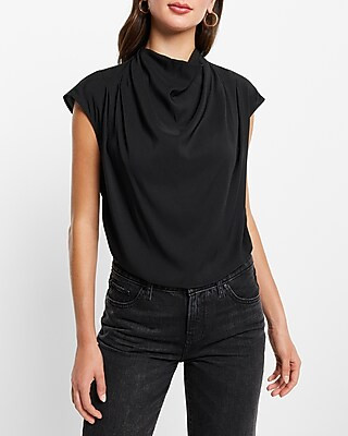 Satin Draped Mock Neck Thong Bodysuit | Express