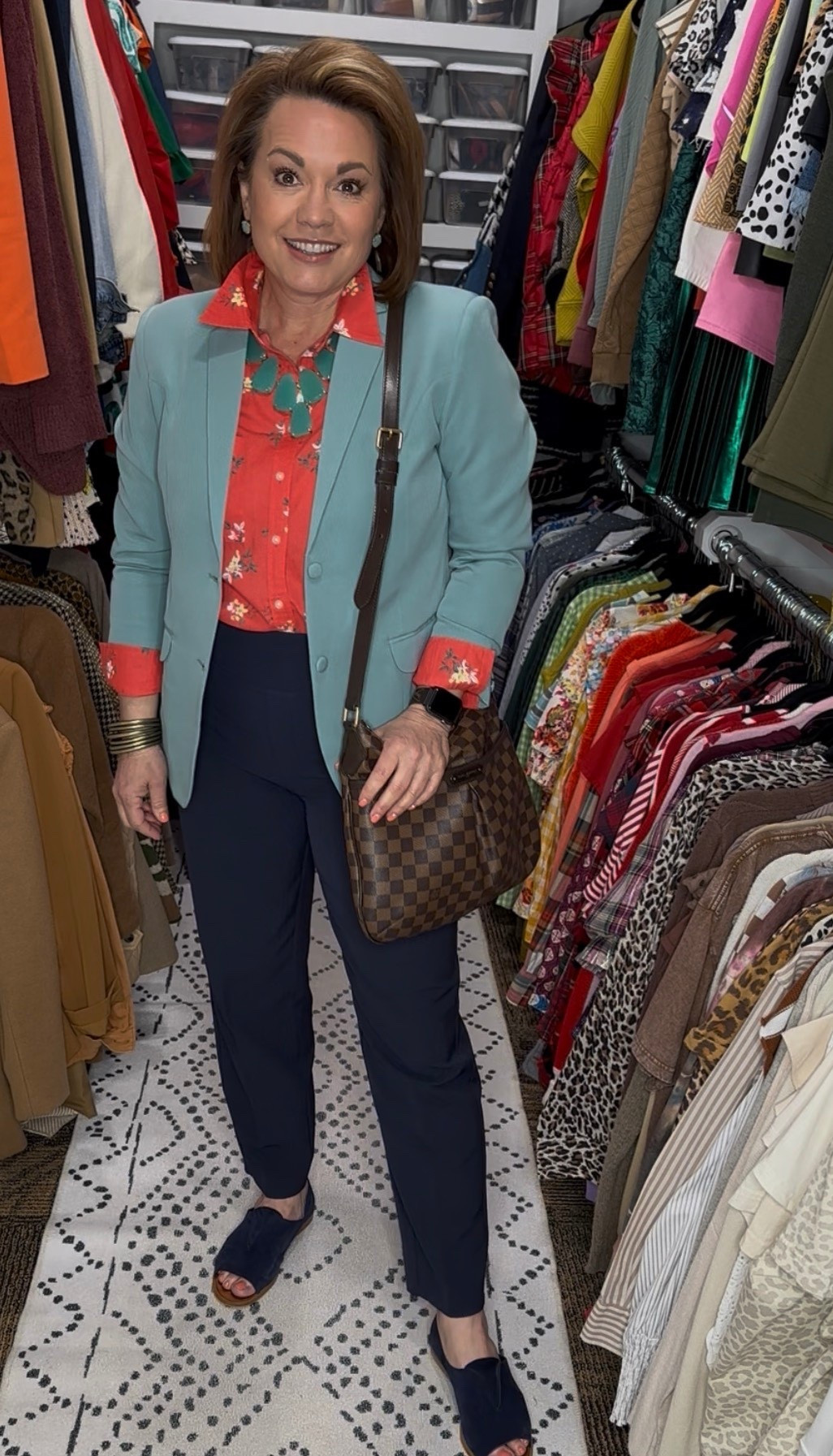 Bright blazer + bold print = instant confidence boost 💙❤️

If you’ve ever felt like workwear gets boring… this is your sign to add COLOR. This combo is one of my favorite ways to mix polished + fun without overthinking it.

I paired a soft teal blazer with a bold floral button-down and classic navy trousers for a look that’s equal parts chic and wearable. The structured layers keep it elevated, while the pops of color make it feel fresh and modern.

And can we talk about this bag?! 🤎 It pulls everything together and adds that timeless touch.

Style tip:
Don’t be afraid to mix colors—just anchor them with a neutral (like navy or brown) to keep the look balanced and put-together.

⸻

colorful work outfit, blazer outfit women, business casual outfit ideas, spring workwear, over 50 style, bright outfit inspiration, how to style a blazer, polished casual look


#LTKootd #LTKMidsize #LTKOver40