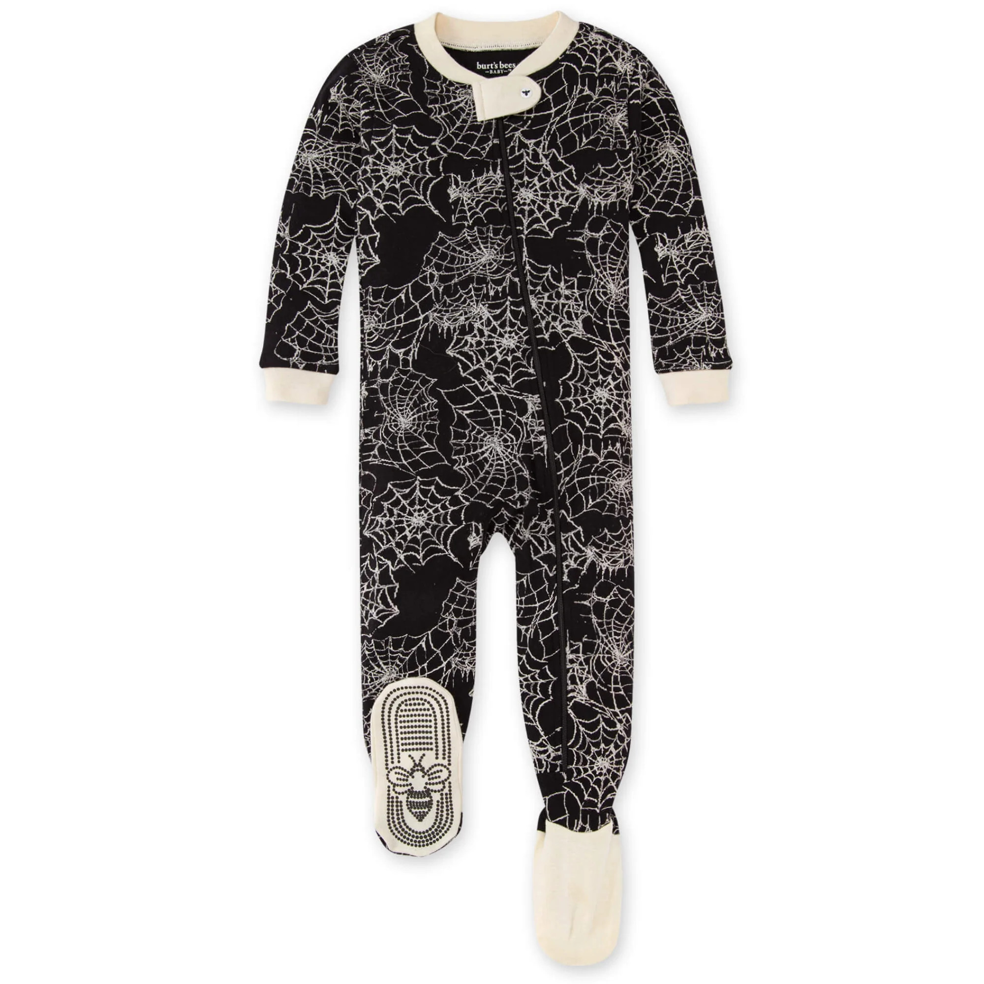 Organic Zip Footie, Spider Webs | SpearmintLOVE