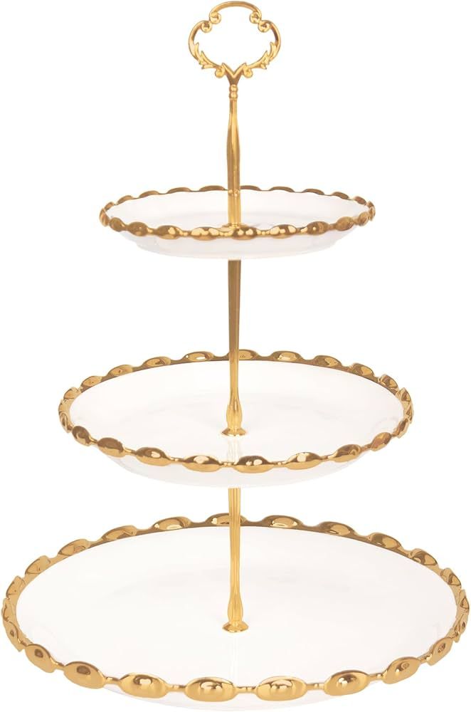 3 Tier Ceramic Combination Cupcake Stand Holder,Cup Cake Stand Tower with Tiered Serving Tray for... | Amazon (US)