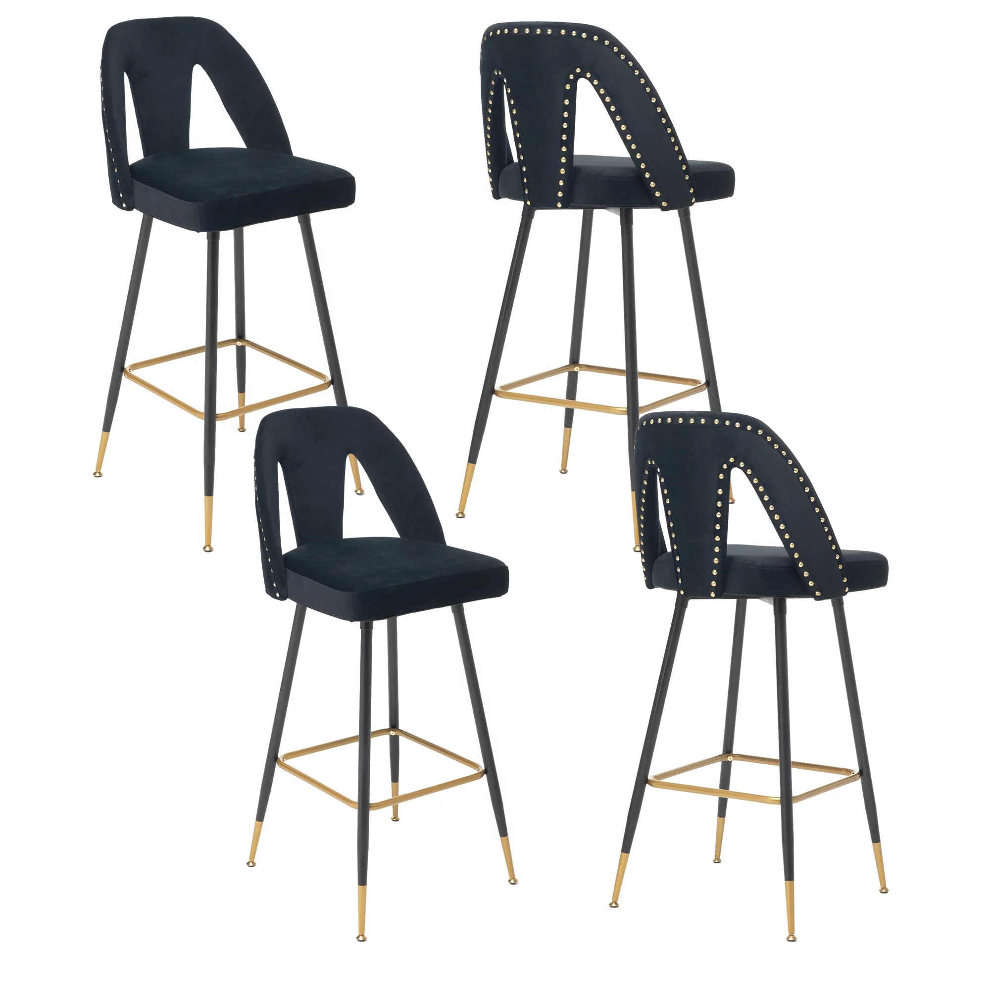 Modern Velvet Fabric Upholstered Bar Stools, Barstools with Backs and Metal Legs, 29.5" H Bar Sto... | Walmart (US)