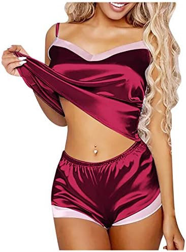 YOLAI Women Sexy Lingerie Sleepwear Satin Silk Lace Up Nightwear Pajamas with Elastic Waist Short... | Amazon (US)