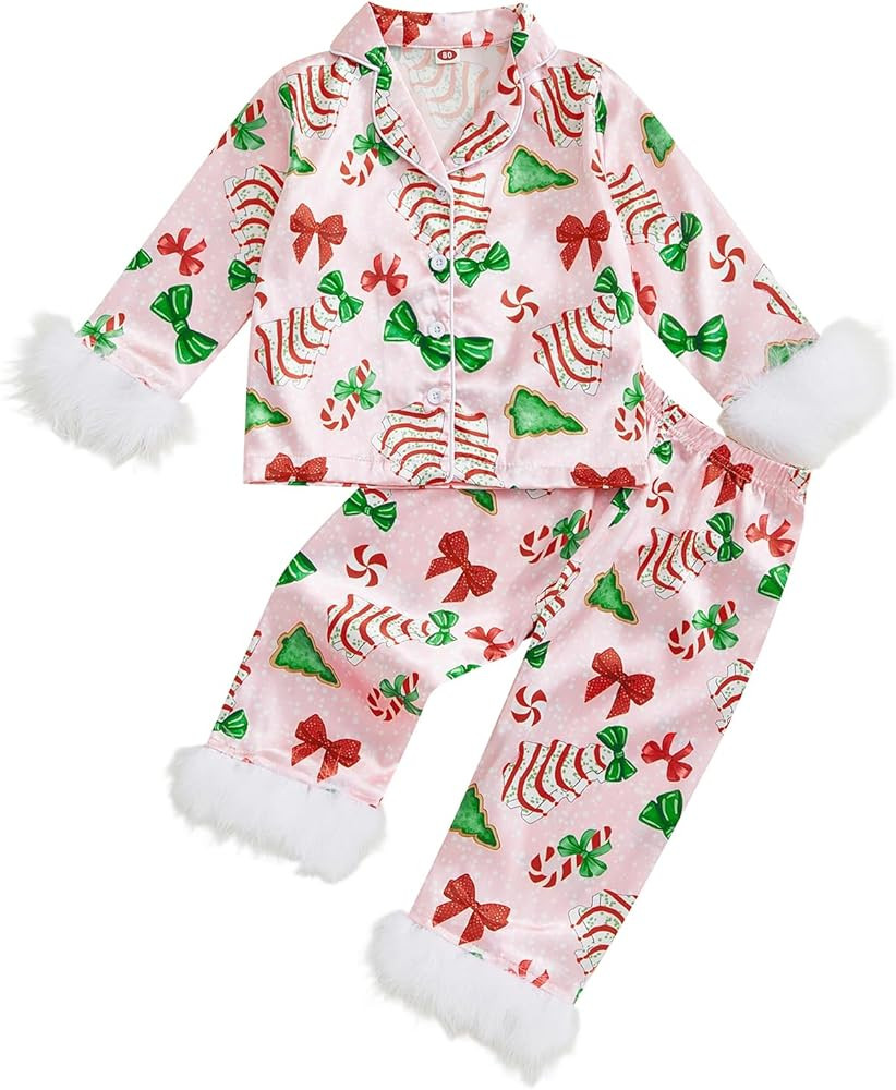 Qiylii 2-Piece Baby Girl Satin Pajamas Feather Trim Button-Up Pajamas Sleeper Silk Shirt Pant Tod... | Amazon (US)