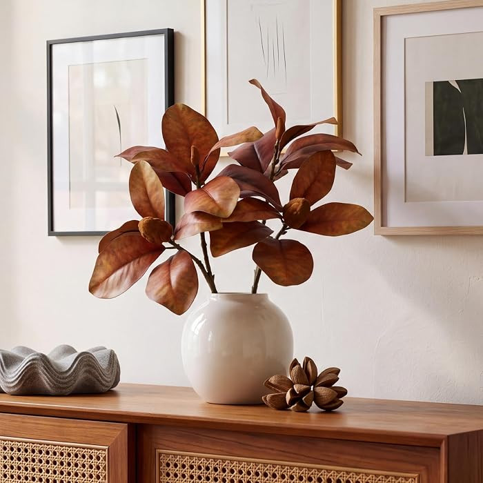 2 Pcs 35" Magnolia Stems Artificial Magnolia Leave Branch, Brown | Amazon (US)