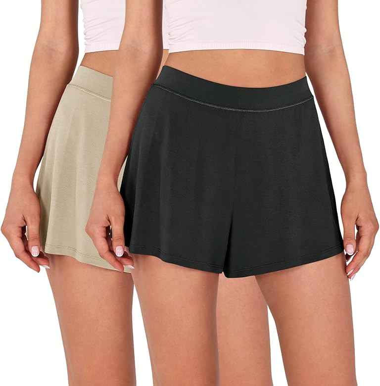 ODODOS 2-Pack Modal Soft Lounge Shorts for Women High Waist Casual Sleepwear Cozy Pajama Bottom | Amazon (US)