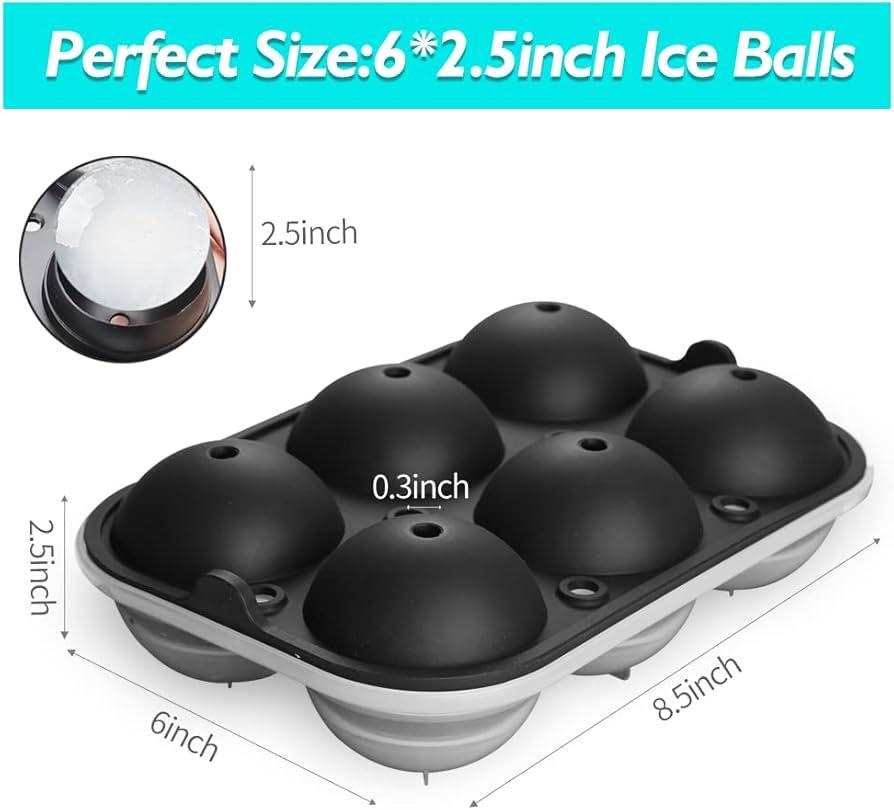 Ice Ball Maker, TINANA Reusable 2.5 Inch Ice Cube Trays, Easy Release Silicone Round Ice Sphere T... | Amazon (US)