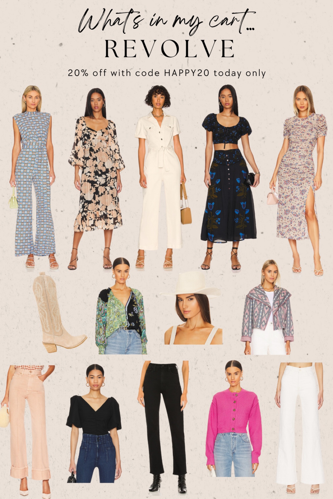 What’s currently in my Revolve cart! Take 20% off SITEWIDE with code HAPPY20 today only. 

#LTKSeasonal #LTKSale #LTKsalealert