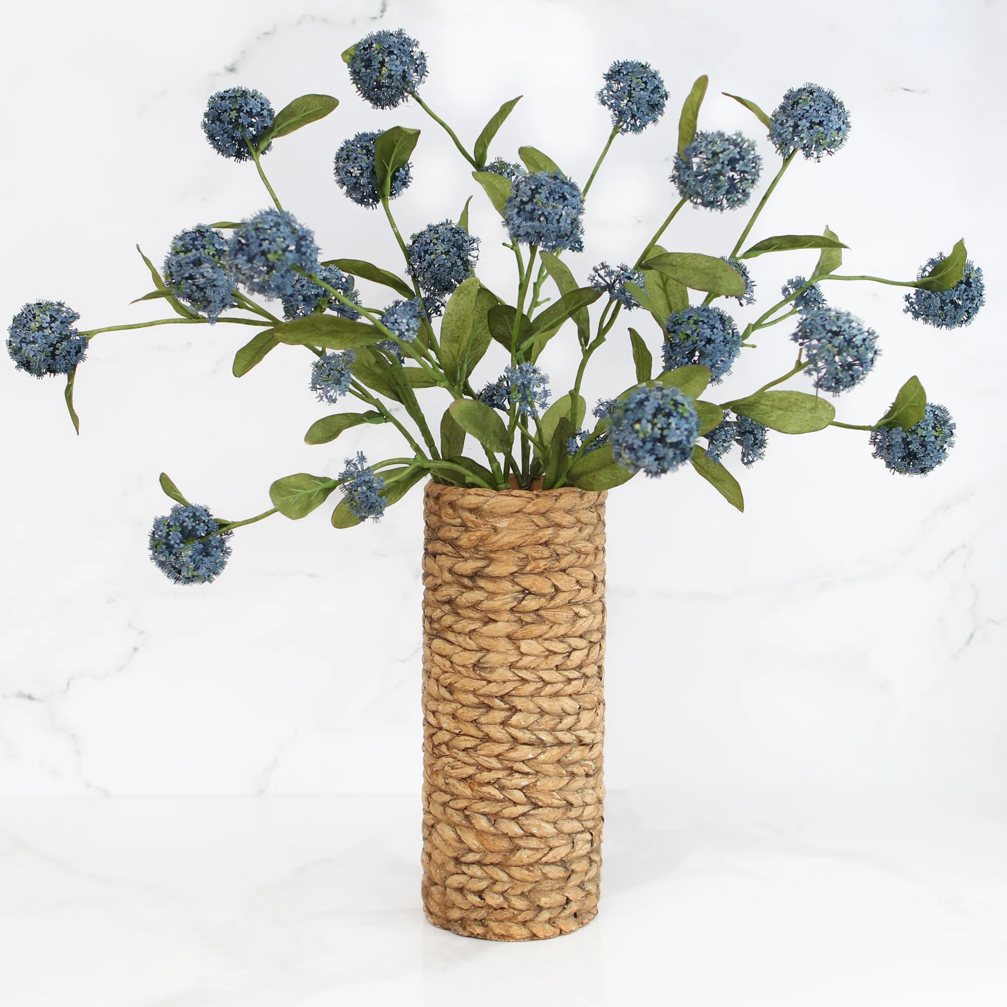 12.5" Tan Braided Pattern Cement Vase | Interior Delights