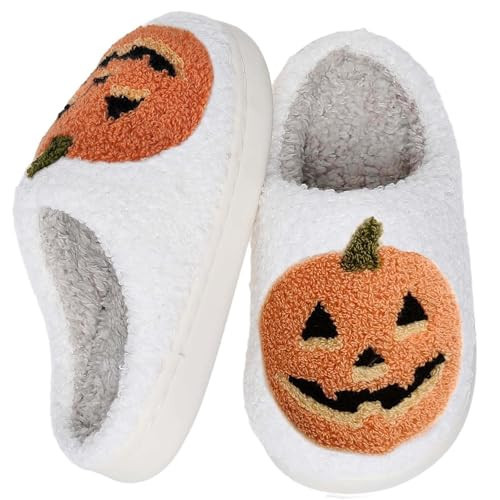 HIPINISS Halloween Slippers Pumpkin Slippers for Boys Girls Kids Halloween Costumes Party Favors Decorations 2026 Girl's Boy's Cute Memory Foam Plush Fluffy Warm Indoor House Pumpkin Shoes 260 | Amazon (US)