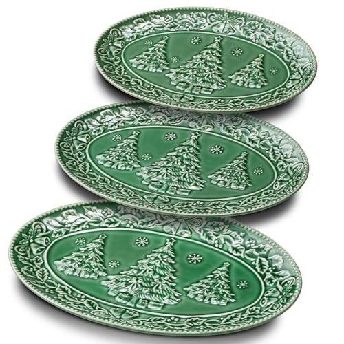 Metahom Christmas Tree Serving Platters, 14.5"/ 12.5"/11" Ceramic Oval Serving Trays, Green Serving Plates, Dishwasher and Microwave Safe, Set of 3 | Amazon (US)