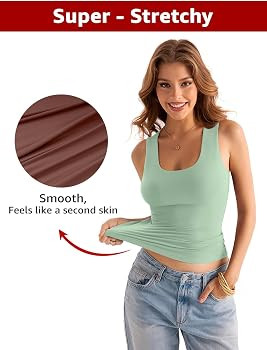 Womens Double Lined Scoop Neck Tank Tops Basic Slim Fit Sleeveless Shirts Y2K Summer Going Out Ou... | Amazon (US)