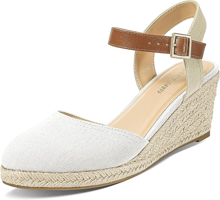 Amazon.com | PIZZ ANNU Women's Espadrille Low Wedge Heel Sandals with Buckle Ankle Strap Close To... | Amazon (US)