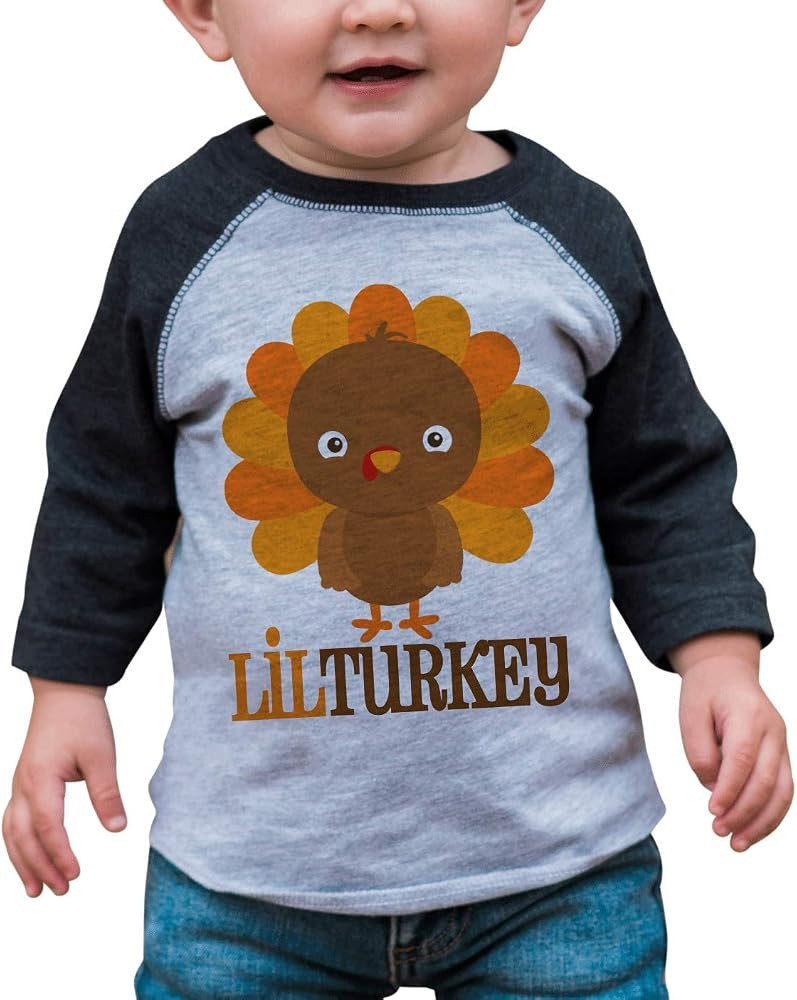 7 ate 9 Apparel Baby Boy's Little Turkey Thanksgiving Grey Raglan | Amazon (US)