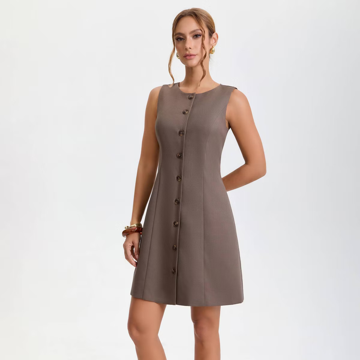 Women's Button-Down Mini A-Line Dress - A New Day™ Taupe Brown | Target
