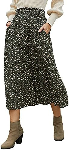 EXLURA Womens High Waist Polka Dot Pleated Maxi Skirt Boho Swing Outfits | Amazon (US)