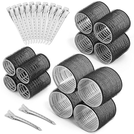 Self Grip Hair Rollers and Curlers Set - 24 Pieces with 3 Sizes (4 Jumbo, 4 Large, 4 Medium) and ... | Amazon (US)
