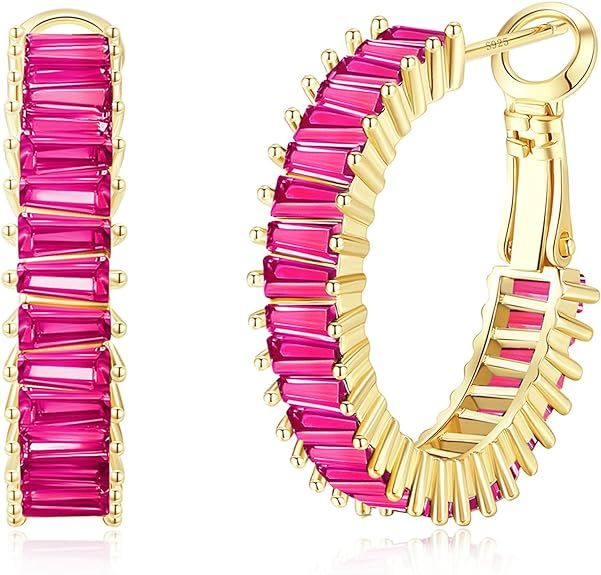 GLOQUAT Trendy CZ Gold Hoop Earrings for Women, Lightweight Chunky Silver Earrings for Girls 14K ... | Amazon (US)