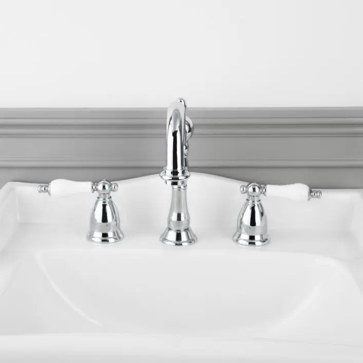 Victorian Widespread Bathroom Sink Faucet - Porcelain Lever Handles | Vintage Tub & Bath