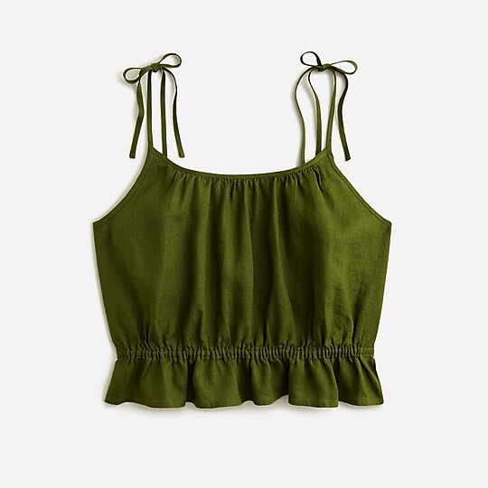 Ruffle-waist tank in linen | J. Crew US