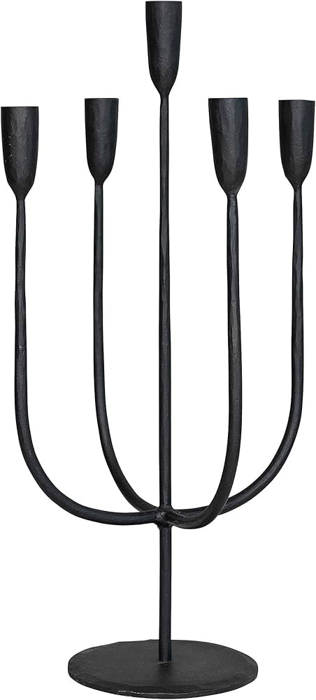 Creative Co-Op Round Hand-Forged Metal Candelabra, Holds 5 Tapers, Black | Amazon (US)