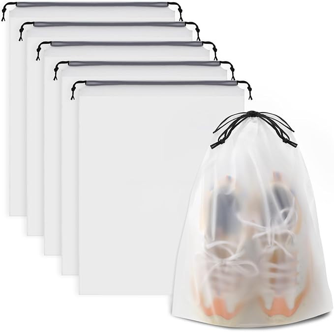 Clear Shoe Bags for Travel 5 PCS, 15.7" x 11.8" Travel Shoe Bags for Packing, Waterproof Drawstri... | Amazon (US)