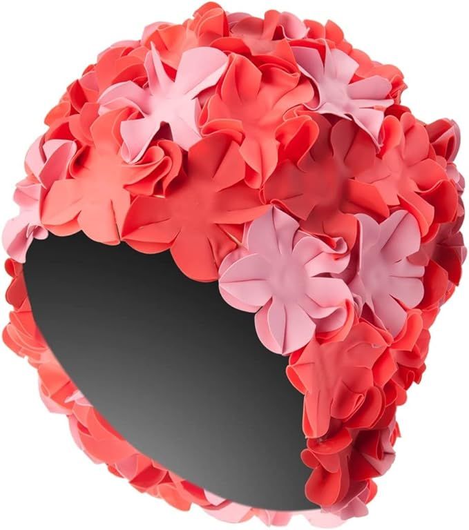 Sporti Flower Swim Cap - Swim Cap for Women- Stylish, Heavy-Duty Rubber, Hair Protection - Ideal ... | Amazon (US)