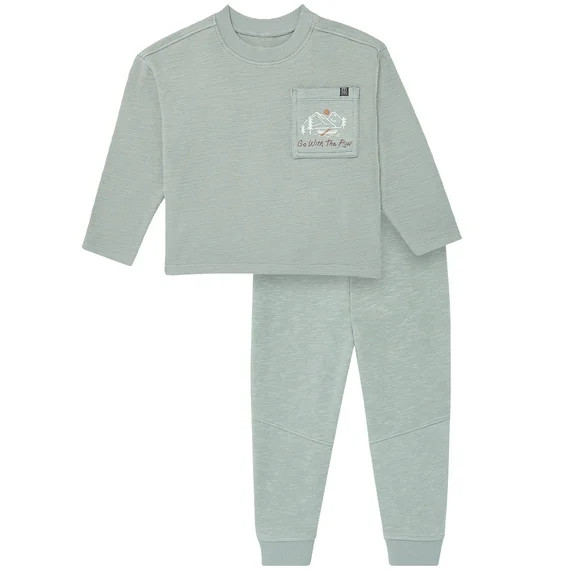 Modern Moments by Gerber Toddler Boy Organic Long Sleeve Tee and Sweatpant Outfit Set, Sizes 12 M... | Walmart (US)