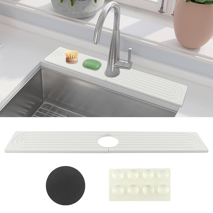 Faucet Mat for Kitchen Sink, Extra Long 23.6" Sink Splash Guard Diatomite Fast Drying Stone Sink ... | Amazon (UK)