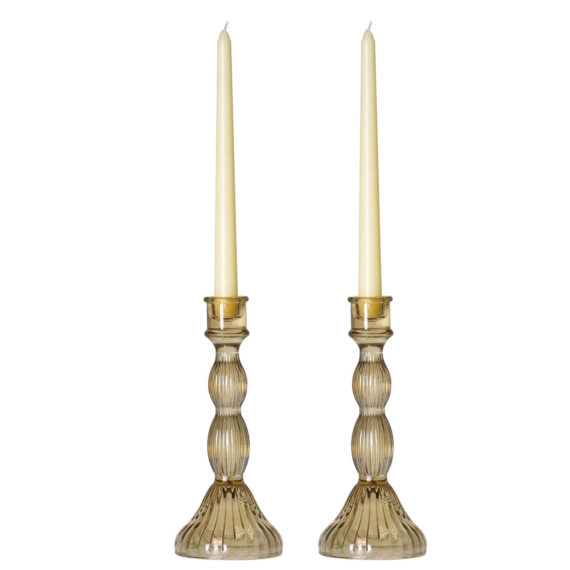 Crystal Art Gallery Traditional Glass Candle Stick Holder Set of 2, Neutrals | Walmart (US)