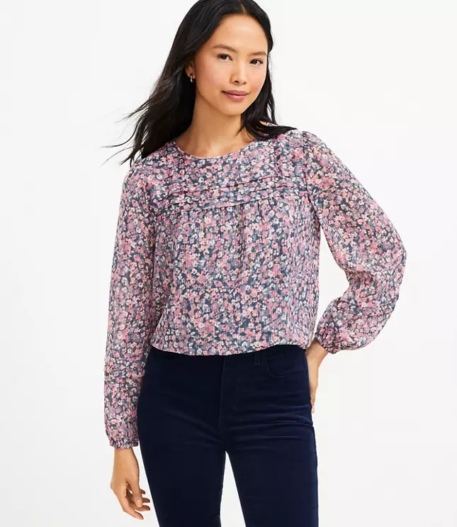 Floral Pleated Blouse | LOFT