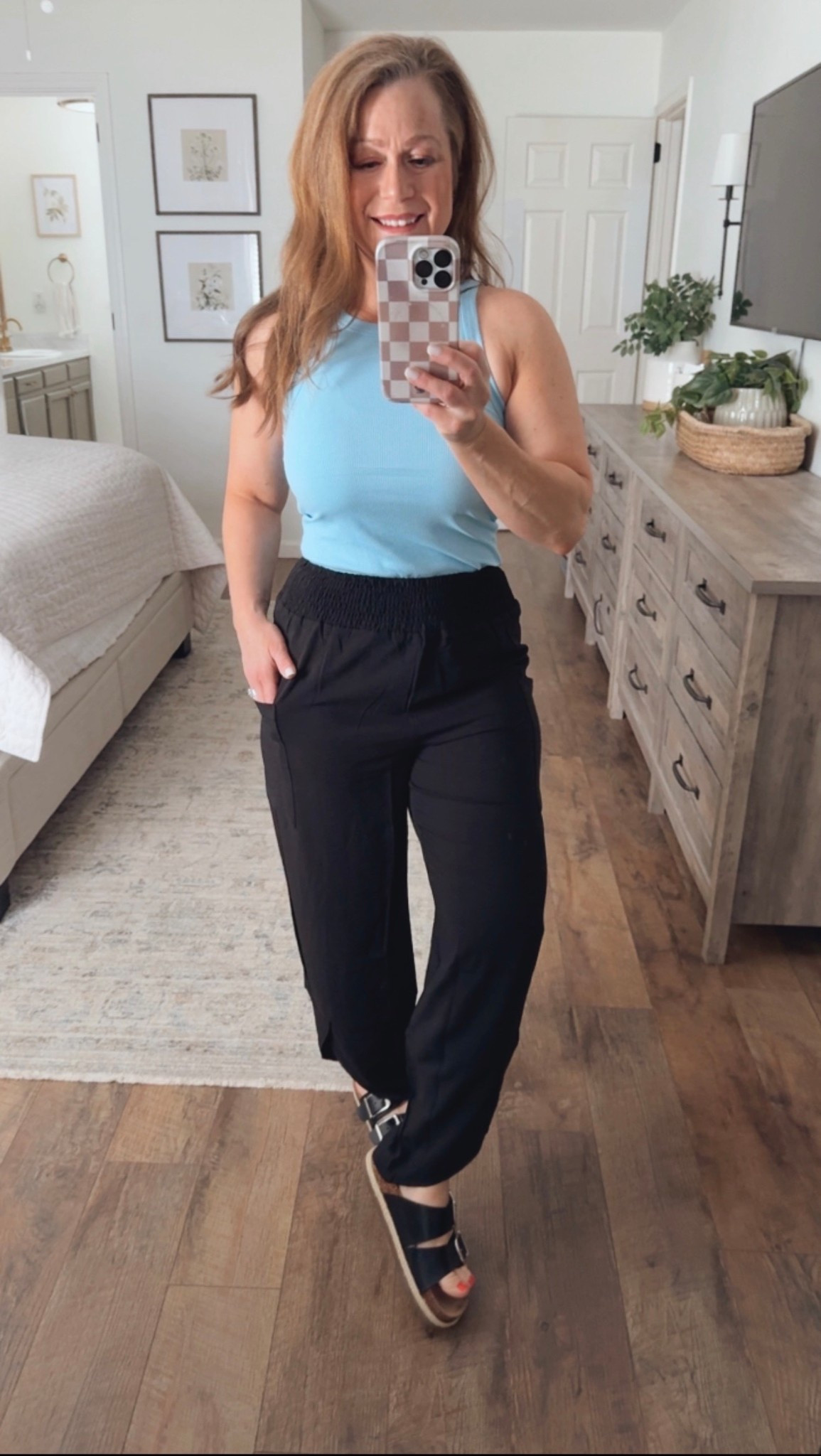 Spring and summer outfit 

•High neck tank
•Cropped pants with tulip hem detail and side pockets with elastic waist
•sandals 

#LTKootd #LTKMidsize #LTKPetite