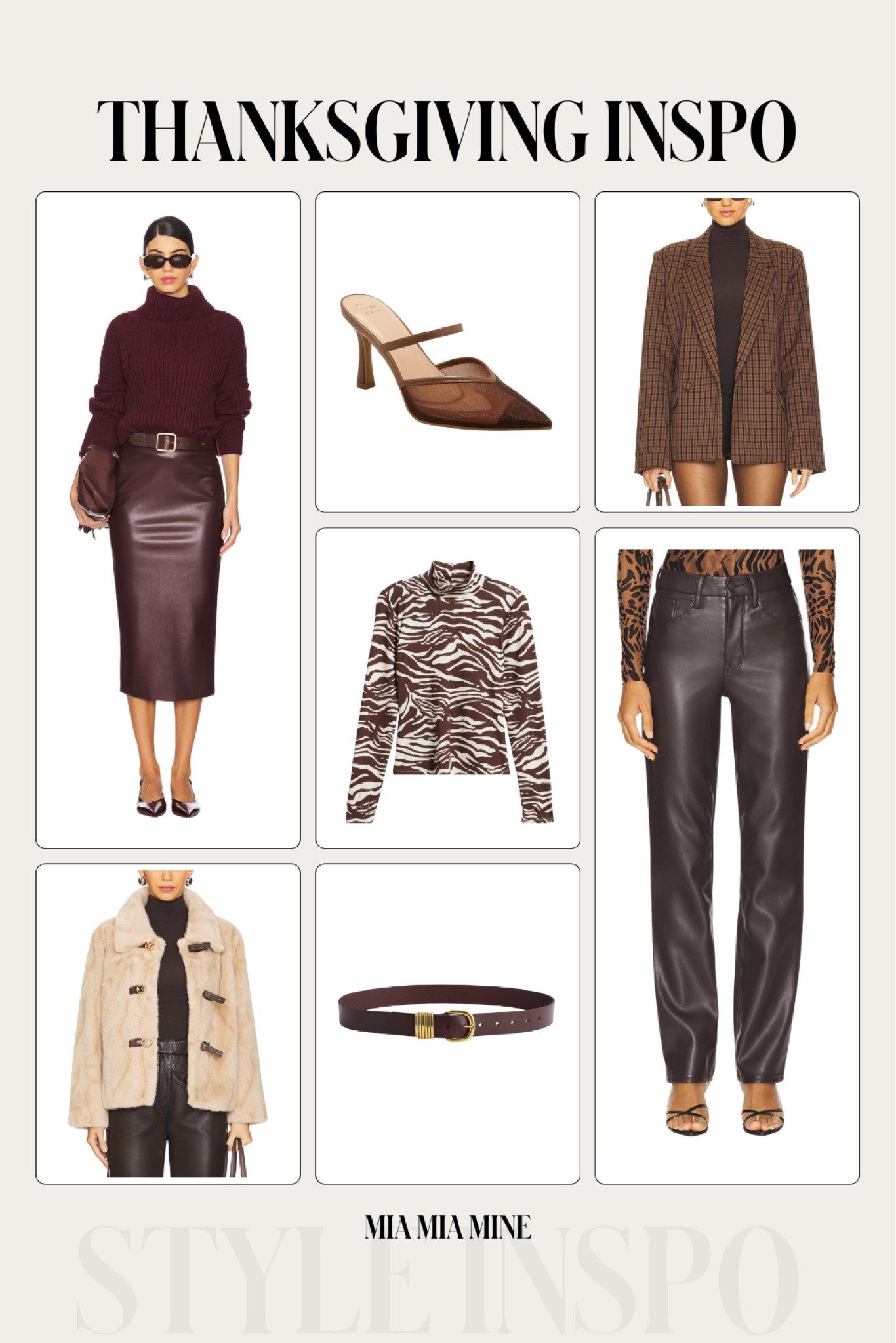 Thanksgiving outfit ideas
Plaid blazer
Faux leather pants
Mesh animal print top
Mesh mules
Toggle shearling jacket / faux fur jacket
Burgundy outfit for fall 



#LTKSeasonal #LTKHoliday #LTKFindsUnder100
