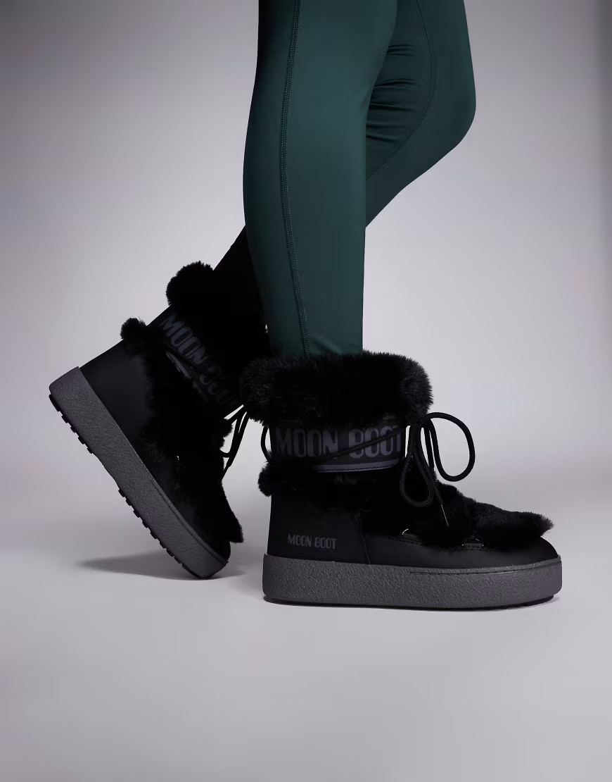 Moonboot Ltrack waterproof faux fur lo boot in black | ASOS (Global)