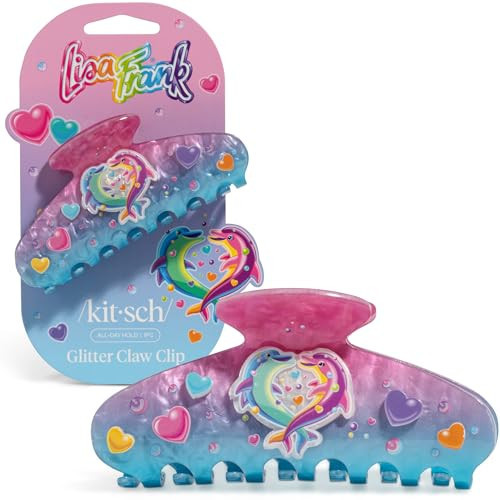 Lisa Frank x Kitsch Glitter Hair Clip for Women – Secure Hold Claw Clip | Sparkly Hair Accessories with Strong Grip, Recycled Acrylic | Ideal Gifts for Women - Dancing Dolphins | Amazon (US)