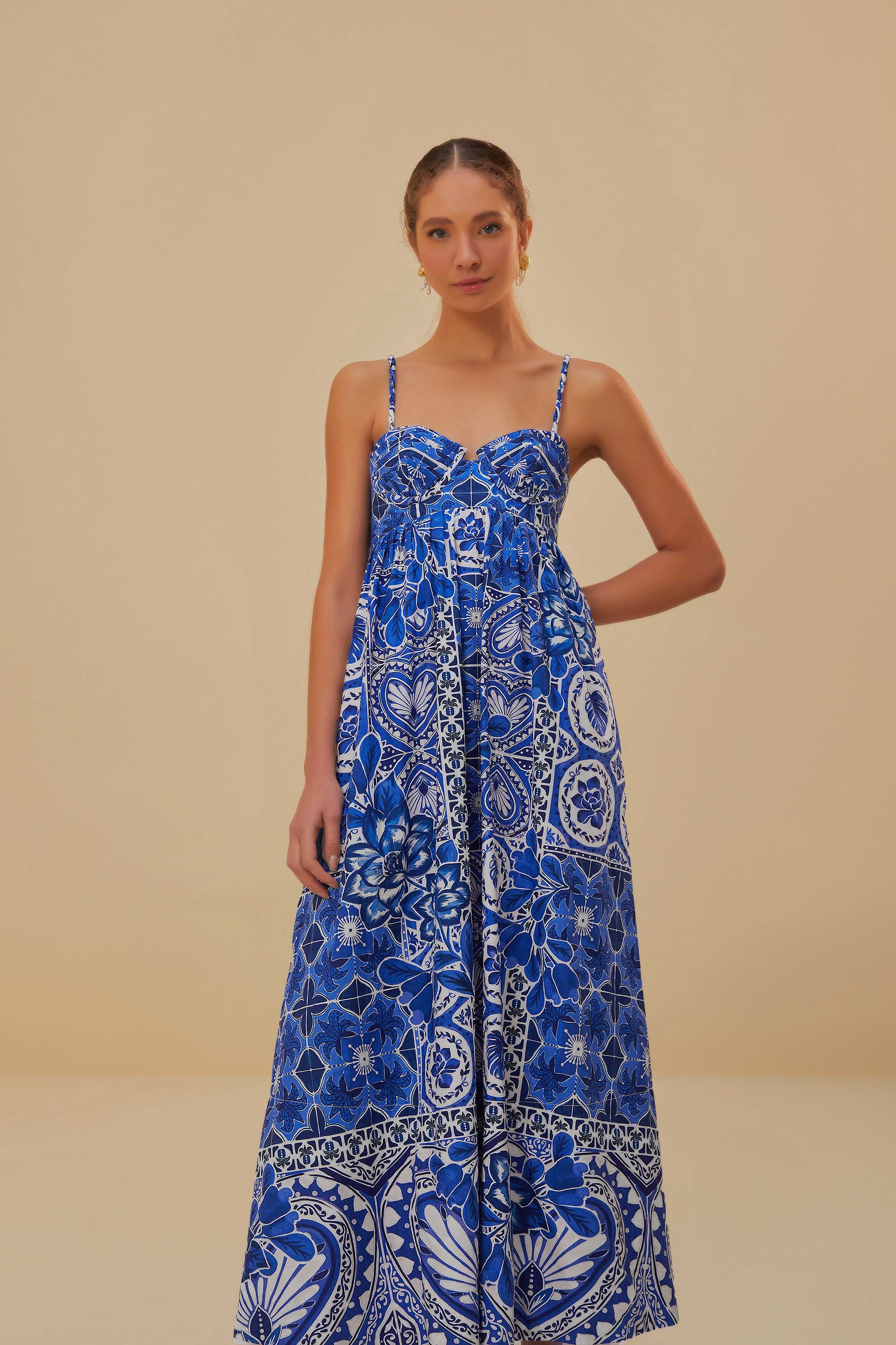 Blue Tile Dream Sleeveless Maxi Dress | FarmRio (US)