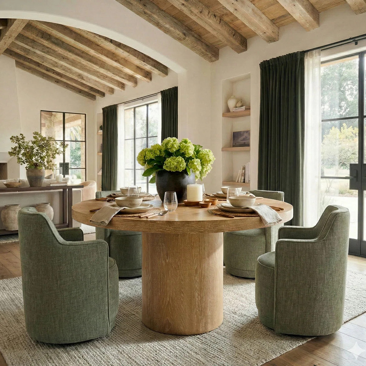 4 - Person Dining Table Sets With Round Table & 4 Upholstered Fabric Chairs | Wayfair North America