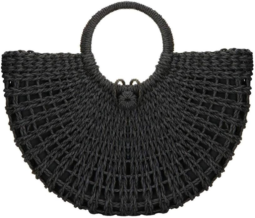 YYW Straw Bags for Women,Hand-woven Straw Top-handle Bag with Round Ring Handle Summer Beach Ratt... | Amazon (US)